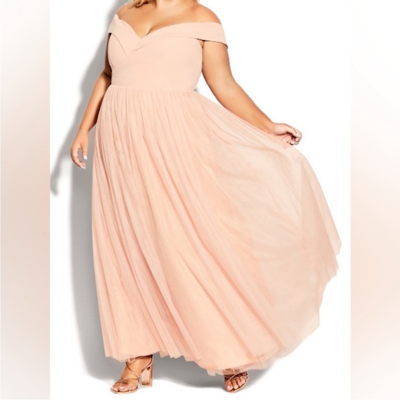 City Chic Maxi Rippled Tulle Elegant Gown Quartz Pink - Size 20 - Picture 1 of 9